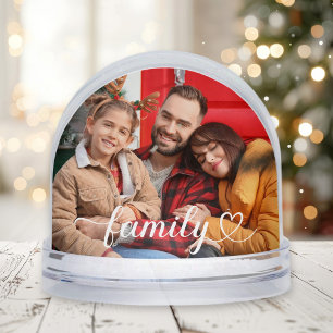 Family Love White Script Custom Photo Snowglobe