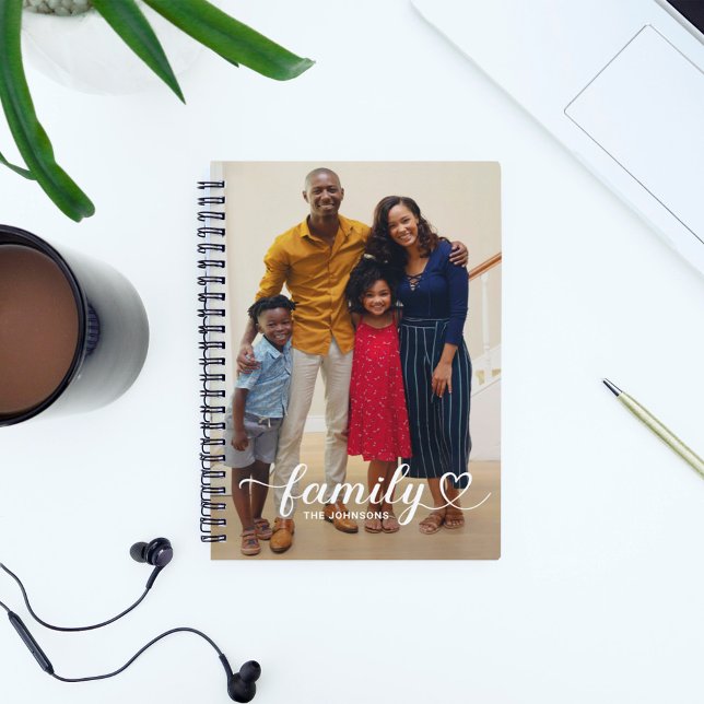 Family Love White Script Personalised Photo Notebook (Creator Uploaded)