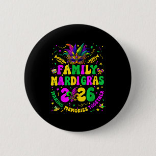 Family Mardi Gras Crew 2026 Carnival Trip Matching 6 Cm Round Badge