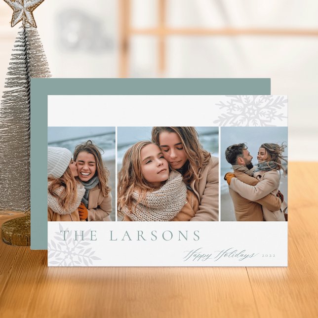 Family Marquee | Happy Holidays Three Photo Holiday Card (Creator Uploaded)