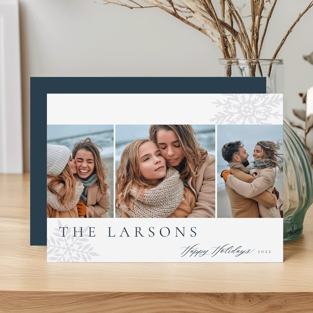 Family Marquee | Happy Holidays Three Photo Holiday Card (Creator Uploaded)