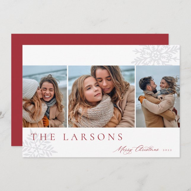 Family Marquee | Merry Christmas Three Photo Holiday Card (Front/Back)