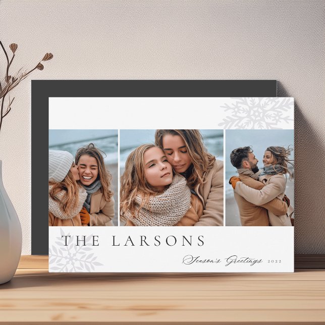 Family Marquee | Season's Greetings Three Photo Holiday Card (Creator Uploaded)