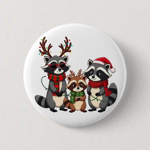 Family Matching Christmas Raccoons Santa Hat 6 Cm Round Badge
