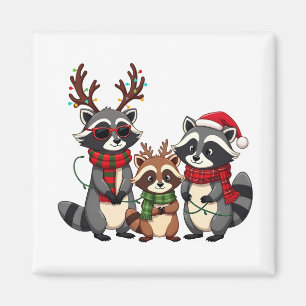 Family Matching Christmas Raccoons Santa Hat Magnet