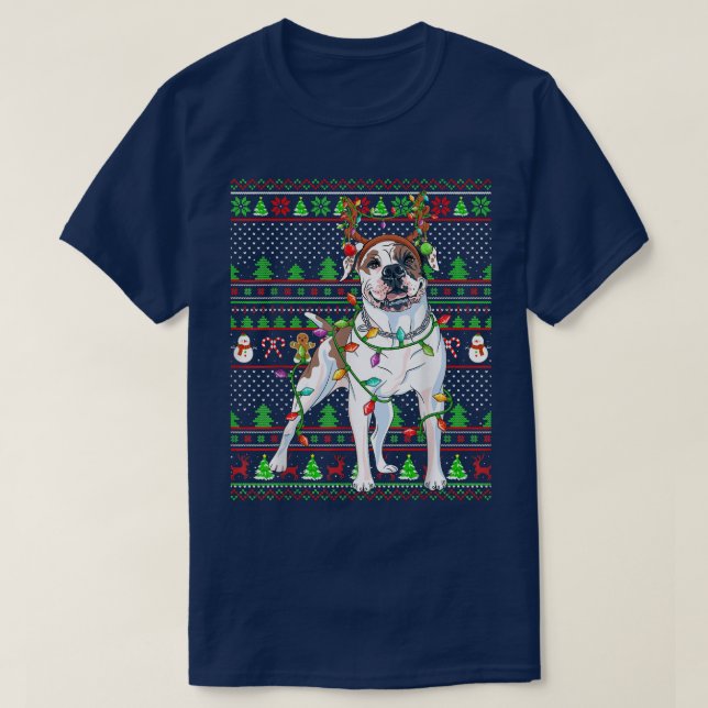 Family Matching Reindeer Ugly American Bulldog Chr T-Shirt (Design Front)