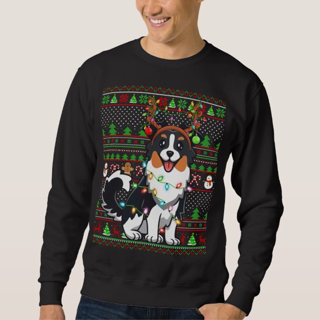 Family Matching Reindeer Ugly Australian Shepherd  Sweatshirt (Front)