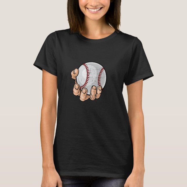 Family Matching Sports Player Hand Holding Basebal T-Shirt (Front)