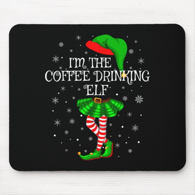 Family Matching Women Girls Coffee Drinking Elf Ch Mouse Pad (Front)