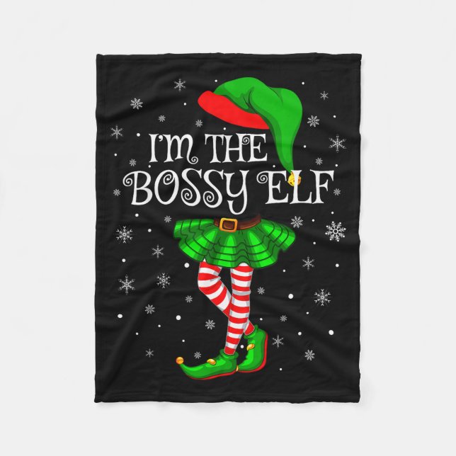 Family Matching Women Girls I'm The Bossy Elf Chri Fleece Blanket (Front)