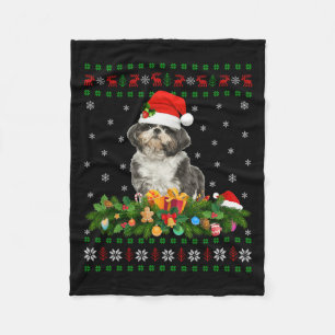 Family Matching Xmas Lighting Ugly Shih Tzu Christ Fleece Blanket