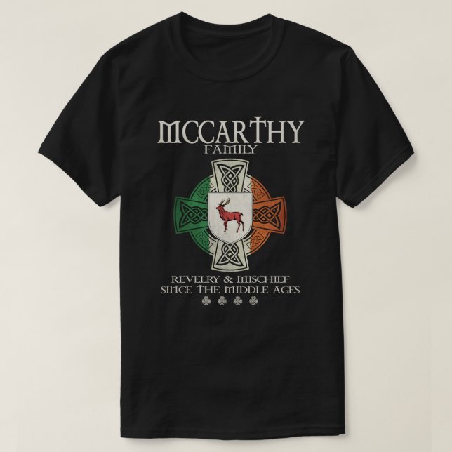Family McCarthy arm Ireland Irish Celtic cross T-Shirt (Design Front)