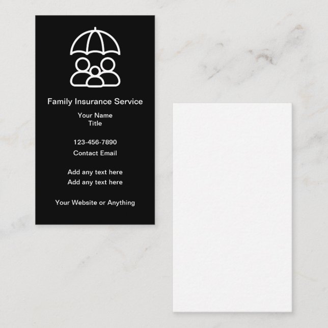 Family Medical Insurance Business Cards  (Front/Back)