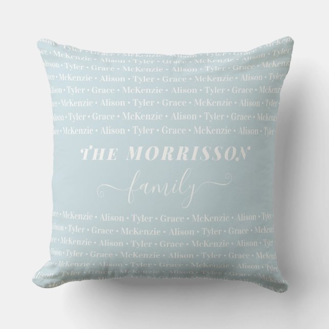 Family Member Names Pattern Modern Trendy Script Cushion (Front)