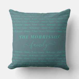 Family Member Names Pattern Modern Trendy Script Cushion
