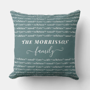 Family Member Names Pattern Modern Trendy Script Cushion