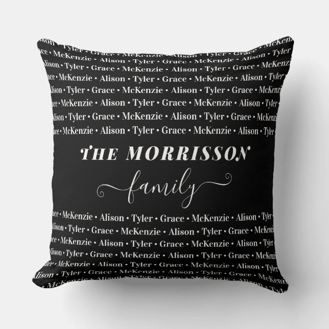 Family Member Names Pattern Modern Trendy Script Cushion (Front)