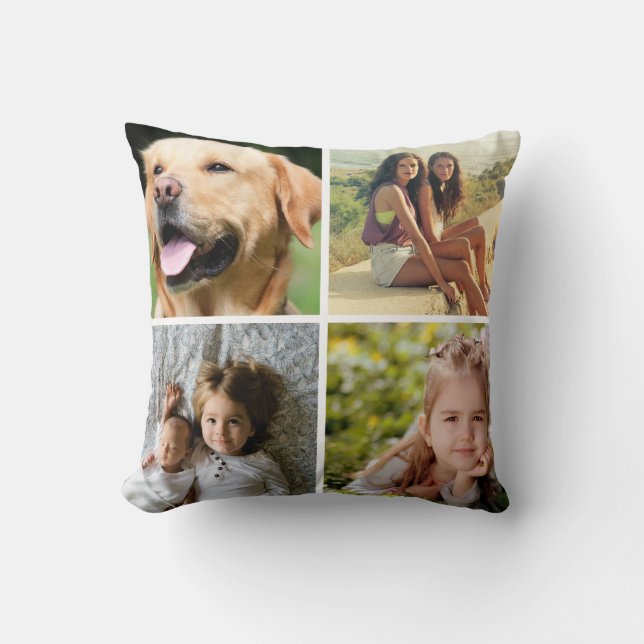 Family Memoires  Photo Collage, Custom Four Photo Cushion (Front)
