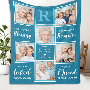 Family Memorial Keepsake Teal Photo Collage Fleece Blanket