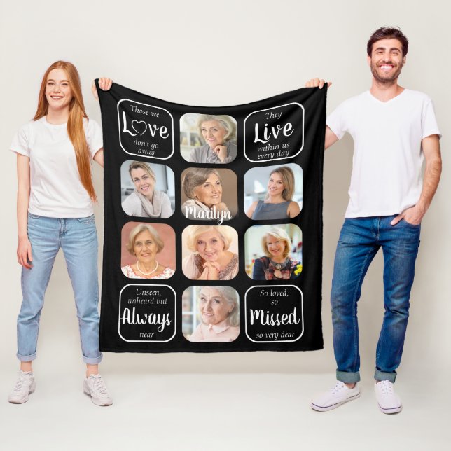 Family Memorial Sympathy Quote 8 Photo Collage Fleece Blanket (In Situ)