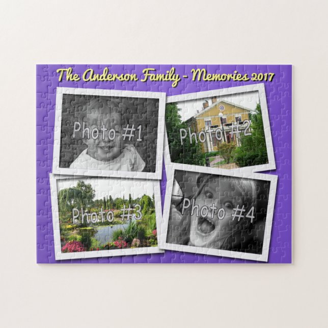 Family Memories 4 x Custom Photos Challenge Blue Jigsaw Puzzle (Horizontal)