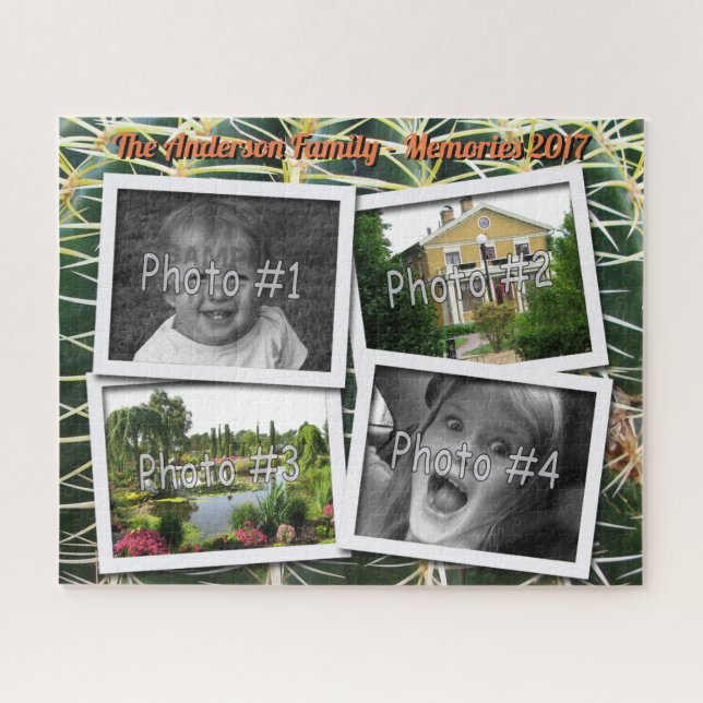 Family Memories 4 x Custom Photos Challenge Cactus Jigsaw Puzzle (Horizontal)