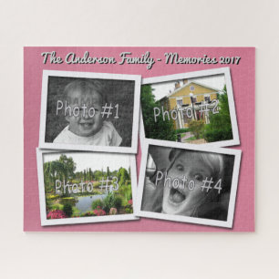 Family Memories 4 x Custom Photos Challenge Pink Jigsaw Puzzle
