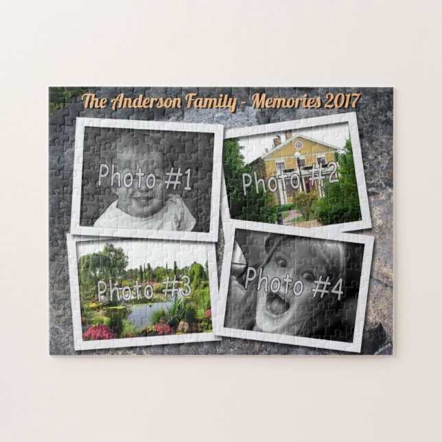 Family Memories 4 x Custom Photos Challenge Rock Jigsaw Puzzle (Horizontal)