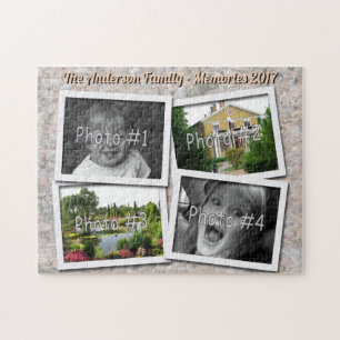 Family Memories 4 x Custom Photos on Rock Texture Jigsaw Puzzle