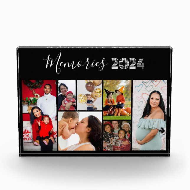 Family Memories 5 photo collage black Photo Blocks (Front)