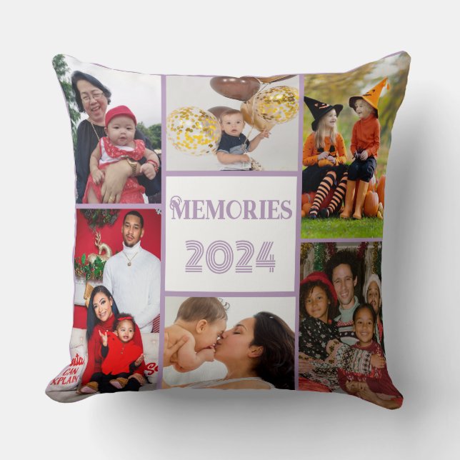 Family Memories 5 photo collage purple Cushion (Front)