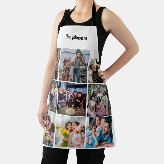 Family Memories 9 Photo Grid Personalised Collage Apron (Insitu)