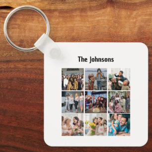 Family Memories 9 Photo Grid Personalised Collage Key Ring