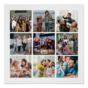 Family Memories 9 Photo Grid Personalised Collage Poster