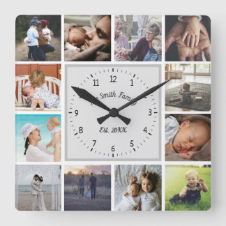 Family memories custom photo collage personalise square wall clock