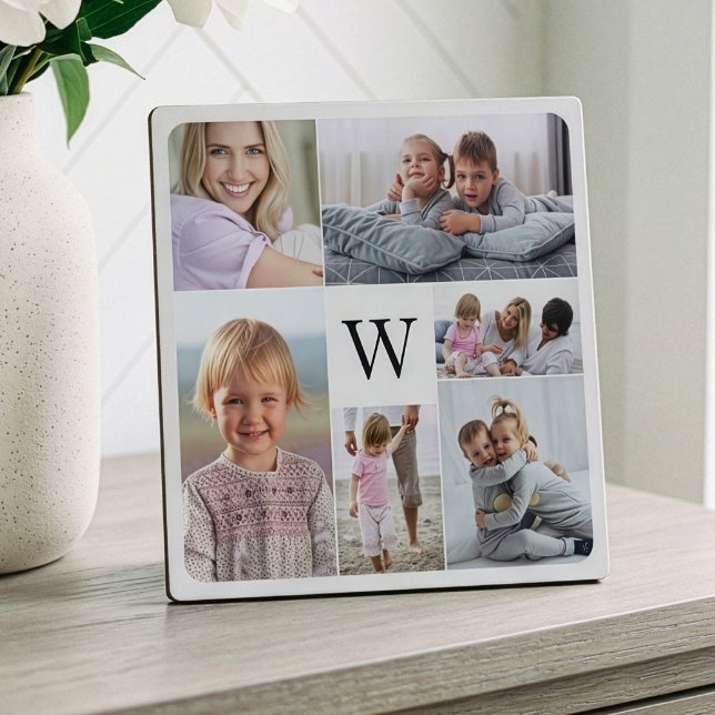 Family Memories Photo Collage & Monogram Plaque (Family Photo Collage Keepsake Monogram Plaque)