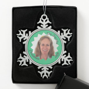 Family Memory Large Green Sun Add Photo Snowflake Pewter Christmas Ornament
