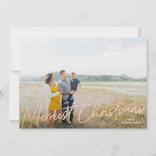 Family Merriest Christmas Rose Gold Foil Photo Holiday Card