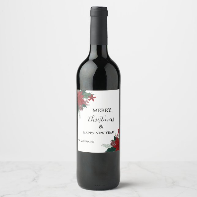 Family merry christmas and  Happy new year Custom Wine Label (Front)