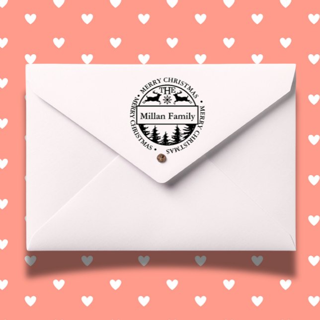 Family Merry Christmas Deer theme Self-inking Stamp (Add a heartfelt touch to your holiday cards with our Family Merry Christmas Deer theme  )