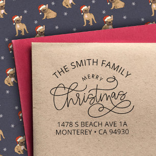 Family Merry Christmas Envelope Return Address Rubber Stamp