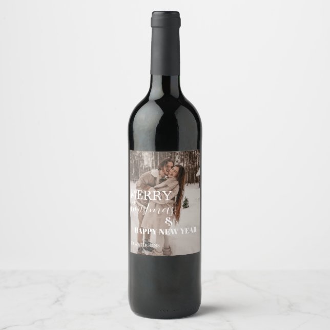 Family merry christmas & Happy New Year Custom  Wine Label (Front)