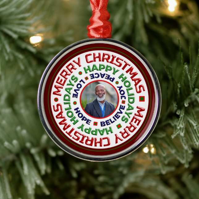  Family Merry Christmas Holiday Photo Personalise Metal Ornament (Tree)