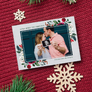 Family Merry Christmas Holiday Pregnant Photo Card