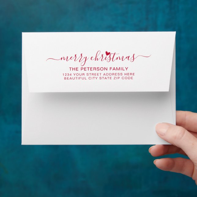 Family Merry Christmas Red Return Address Envelope (Hand)