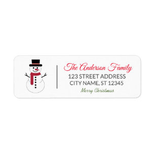 Family Merry Christmas Snowman Personalised    Return Address Label