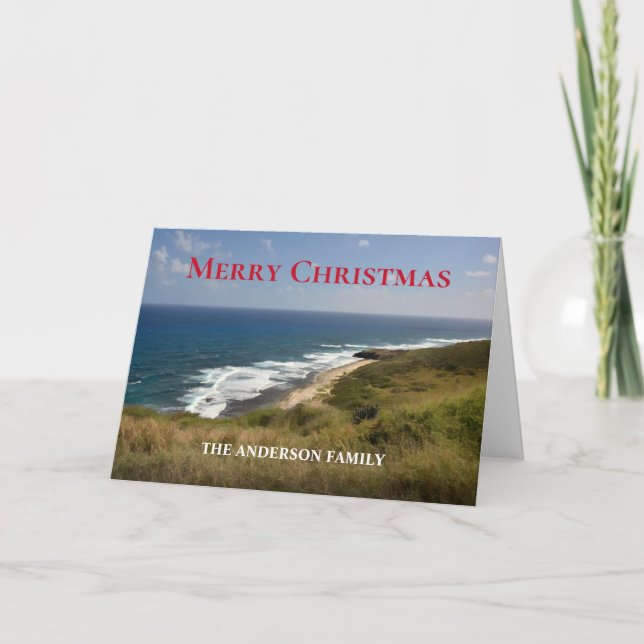 Family Merry Christmas Summer Ocean Beach Custom Card (Front)