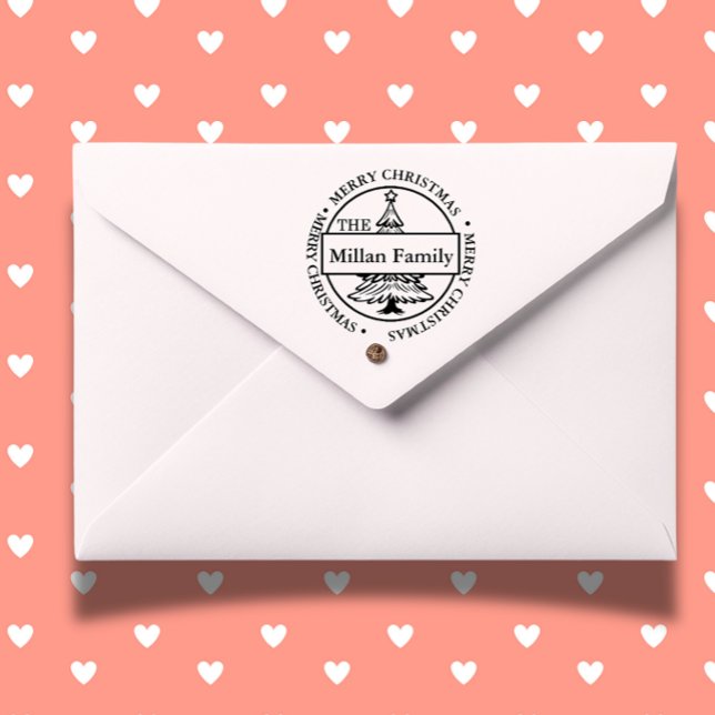 Family Merry Christmas Tree theme Self-inking Stamp (Celebrate the holiday season with a Family Merry Christmas Tree self-inking stamp )