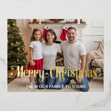 Family Modern  Photo Foil Holiday, Christmas Card