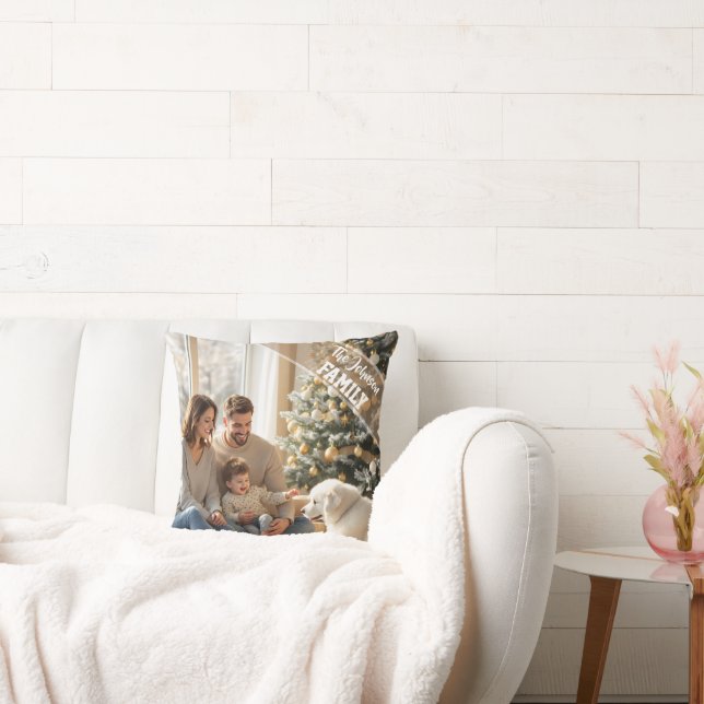 Family modern script Text Overlay with Two Photos Cushion (Couch)